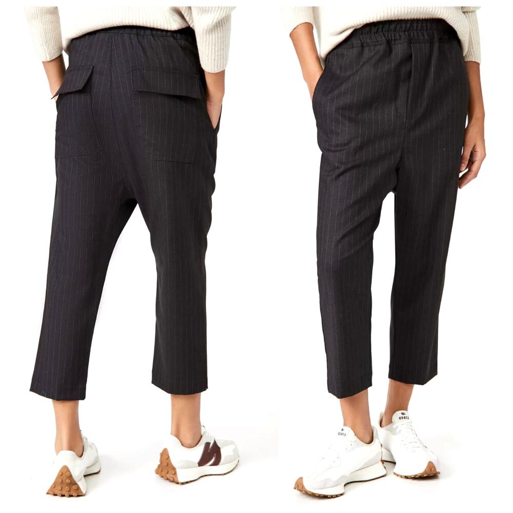 Nili Lotan XS Drawstring Virgin Wool Safi Pant Elastic Waist Crop Gray Pinstripe